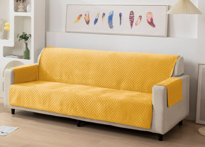 Fashion Throw Velvet 3 Seater Sofa Checkered Cover(Pack of 1 Yellow)
