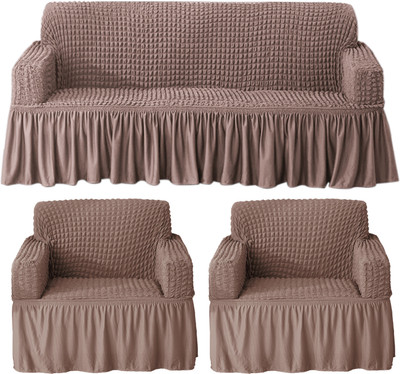 HOKiPO Polyester Plain 3+1+1 Seater Sofa Cover(Mocha Pack of 3)