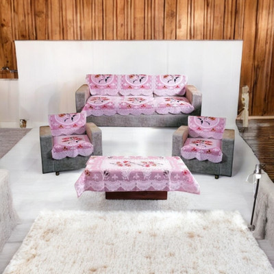 Mohit textiles Polyester Floral 3+2 Seater Sofa Cover(Pink Pack of 6)
