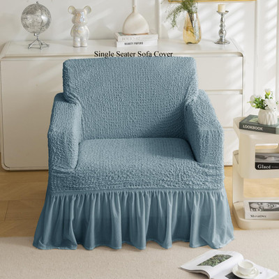 HOUSE OF QUIRK Polyester Plain 1 Seater Sofa Cover(Blue Pack of 1)