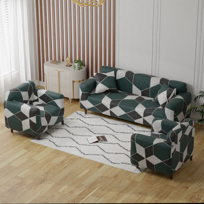 lukzer Polyester Geometric 3+1+1 Seater Sofa Cover(Honeycomb Design Pack of 1)
