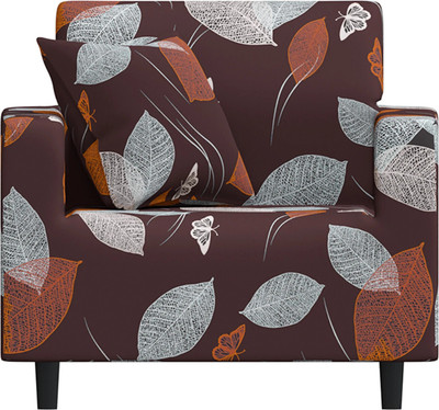 B BESTILO Polyester Checkered 1 Seater Sofa Cover(Brown Leaf Pack of 1)