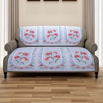 ROMEE Polyester Floral Sofa Cover(Blue, White Pack of 6)