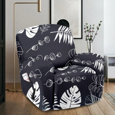 Cortina Polyester Floral 1 Seater Sofa Cover(1 Seater Recliner Sofa Cover - Black Pack of 1)