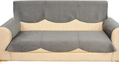 LEAFNEST Velvet Plain 4 Seater Sofa Cover(Grey Pack of 1)