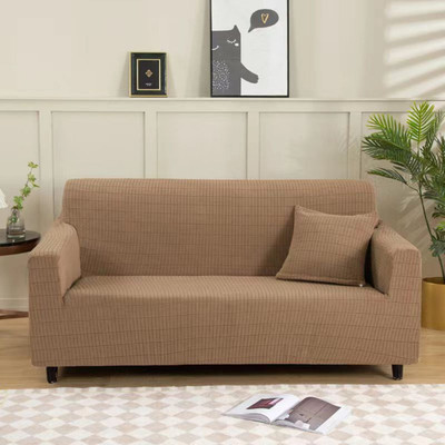lukzer Jacquard Checkered 3 Seater Sofa Cover(Textured Dark Beige Box Pattern Pack of 1)
