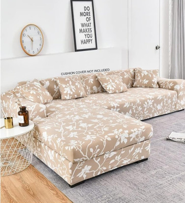 Magic Cover Polyester Plain 3+3 Seater L-Shape Sofa Cover(White Pack of 1)