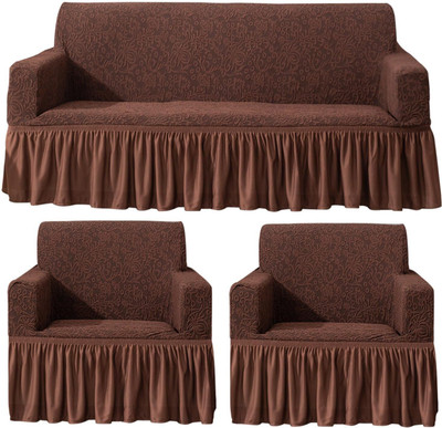 HOKiPO Jacquard 3+1+1 Seater Sofa Floral Cover(Pack of 3 Pecan Brown)