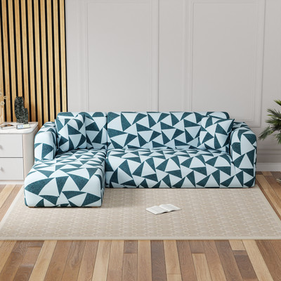 lukzer Polyester Geometric 3+3 Seater L-Shape Sofa Cover(Grey Pack of 1)