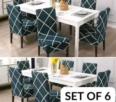 Little Lit Cotton 6 Seater Chair Geometric Cover(Pack of 6 BLUE)