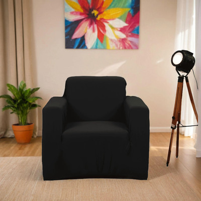 Gifts Island Polyester Plain 1 Seater Sofa Cover(Black Pack of 1)