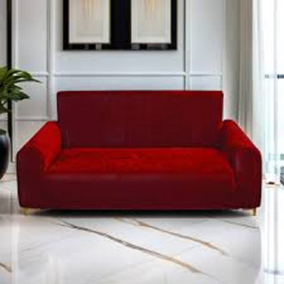 TURIYA Velvet, Polyester 3 Seater Sofa Plain Cover(Pack of 1 Maroon)
