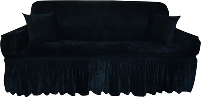 Leoaries Velvet Plain 3 Seater Sofa Cover(Black Pack of 1)