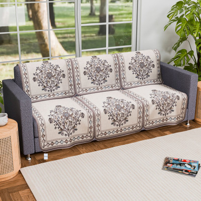 HOMESTIC by Kuber Industries Cotton 3 Seater Sofa Floral Cover(Pack of 6 Grey)