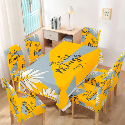 HOKiPO Polyester 6 Seater Chair Abstract Cover(Pack of 7 Yellow)