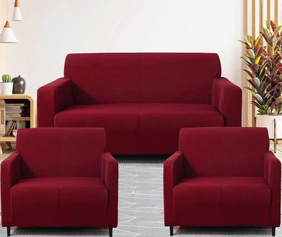 Gifts Island Polyester Plain 3+1+1 Seater Sofa Cover(Maroon Pack of 3)