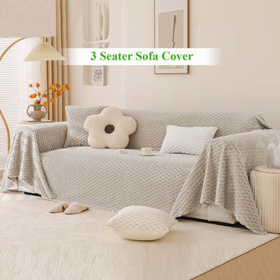 HOKiPO Wool 3 Seater Sofa Plain Cover(Pack of 1 Sand Brown)