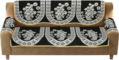 AK Decor Cotton 3 Seater Sofa Floral Cover(Pack of 4 Black)