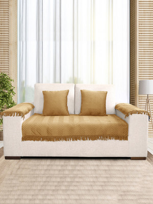 Saral Home Velvet Geometric 2 Seater Sofa Cover(GOLD Pack of 1)