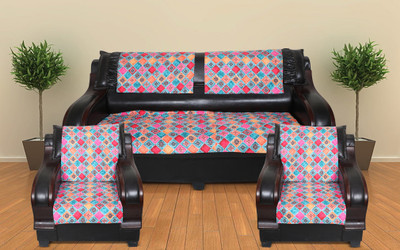A.P HANDLOOM Velvet Floral 3+1+1 Seater Sofa Cover(Bright Multicolor Pack of 6)