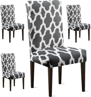 LooMantha Polyester 1 Seater Chair Abstract Cover(Pack of 4 Grey, White)