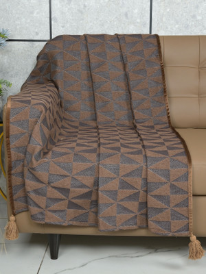 Saral Home Polyester Geometric 2 Seater Sofa Cover(Brown Pack of 1)