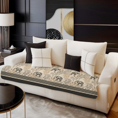 DECORIAN Velvet Geometric 3 Seater Sofa Cover(Elephant Pack of 1)