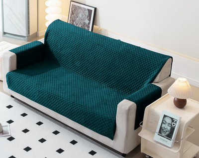Fashion Throw Velvet 3 Seater Sofa Checkered Cover(Pack of 1 Teal)