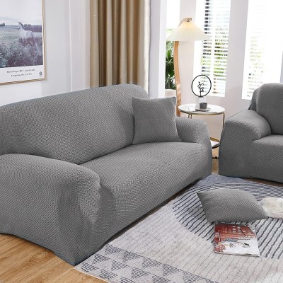 FurShine Polyester Checkered 3 Seater Sofa Cover(Grey Pack of 1)