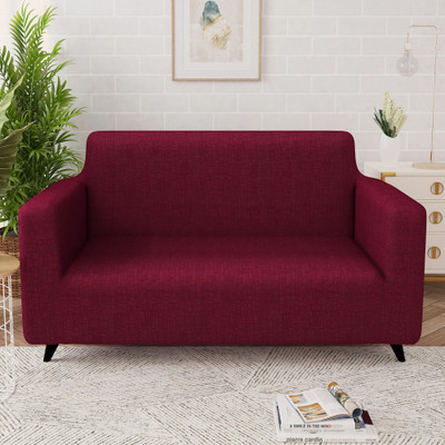 Story@home Polyester 2 Seater Sofa Geometric Cover(Pack of 1 Wine Red)