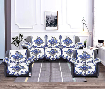 Heart Home Cotton 3+1+1 Seater Sofa Floral Cover(Pack of 16 White, Blue)