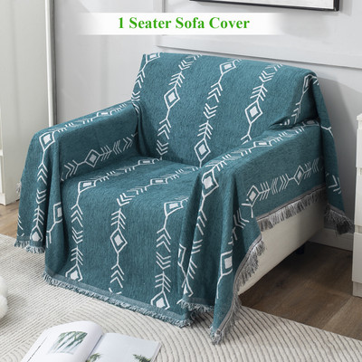 HOKiPO Chenille Abstract 1 Seater Sofa Cover(Teal Pack of 1)