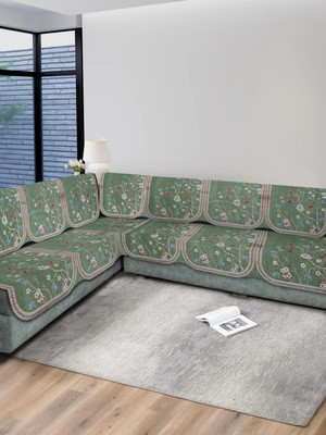 Multitex Velvet Floral 3+2 Seater Sofa Cover(GREEN Pack of 6)