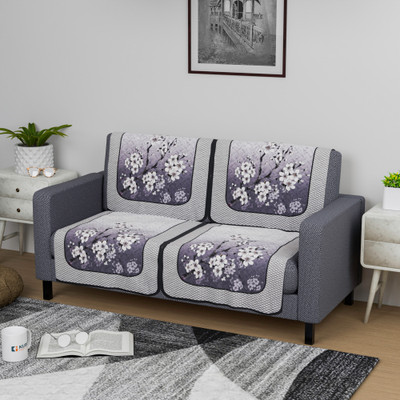 KUBER INDUSTRIES Cotton 2 Seater Sofa Floral Cover(Pack of 4 Grey, White)