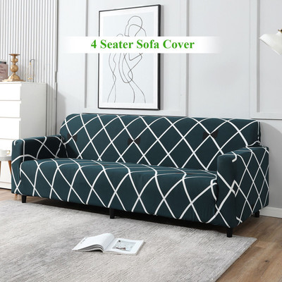 HOKiPO Polyester 4 Seater Sofa Geometric Cover(Pack of 1 Teal Diamond)