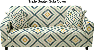 HOUSE OF QUIRK Polyester Abstract 3 Seater Sofa Cover(Blue Pack of 1)