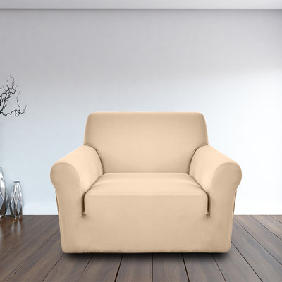 LUXTON HOME Jacquard 1 Seater Chair Plain Cover(Pack of 1 Beige)