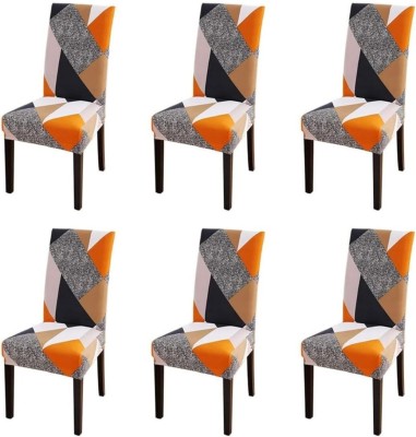 SHOVIJ Polyester Geometric 6 Seater Chair Cover(Orange, Multicolor Pack of 6)