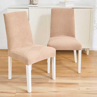 HOMETHREADS Jacquard 2 Seater Chair Striped Cover(Pack of 2 Beige)
