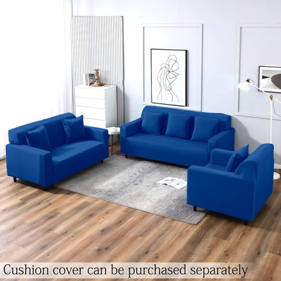 Cortina Polyester 3+1+1 Seater Sofa Plain Cover(Pack of 3 Blue)