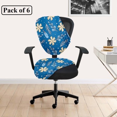 HOTKEI Polycotton Floral Chair Cover(Blue, Beige Pack of 6)