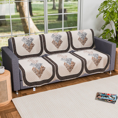 Heart Home Polyester Abstract 3 Seater Sofa Cover(Yellow, Brown Pack of 6)