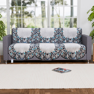 HOMESTIC by Kuber Industries Velvet 3 Seater Sofa Floral Cover(Pack of 6 Blue, Grey)