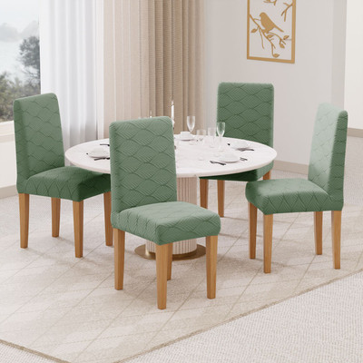 lukzer Jacquard 1 Seater Chair Plain Cover(Pack of 4 Pastel Green Leaf Trail)