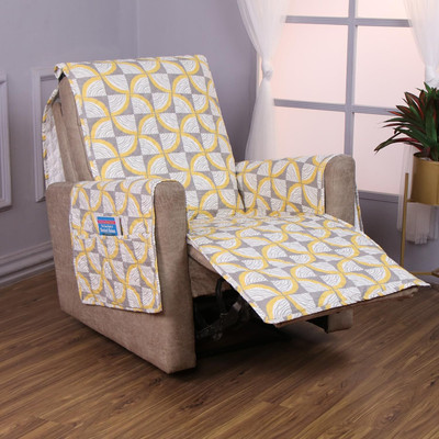 HOKiPO Polyester 1 Seater Sofa Geometric Cover(Pack of 1 Windmill Cyber Yellow)