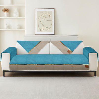 Flipkart SmartBuy Microsuede Abstract 1 Seater Sofa Cover(Blue, White Pack of 1)