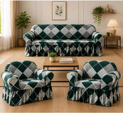 Vikto Polyester 3+1+1 Seater Sofa Floral Cover(Pack of 3 Multicolor)