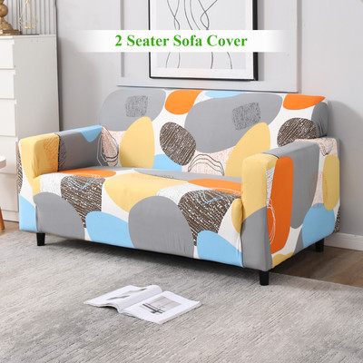 HOKiPO Polyester Abstract 2 Seater Sofa Cover(Multicolor Pack of 1)