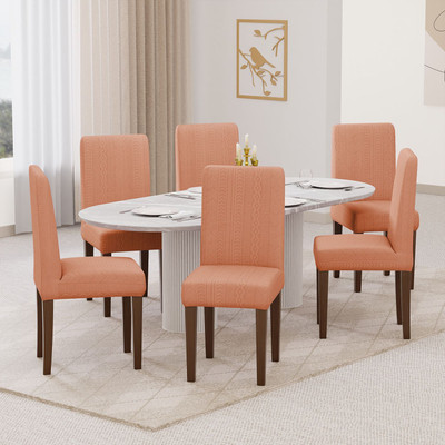 lukzer Jacquard 1 Seater Chair Plain Cover(Pack of 6 Pastel Orange Zigzag)