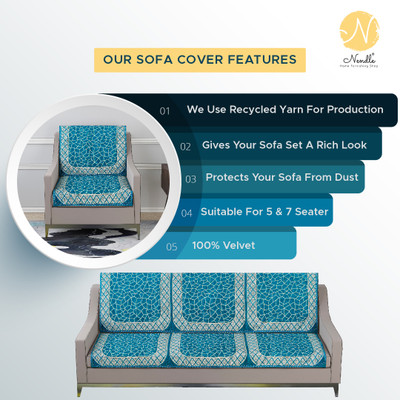 Nendle Velvet 3 Seater Sofa Abstract Cover(Pack of 2 SkyBlue)
